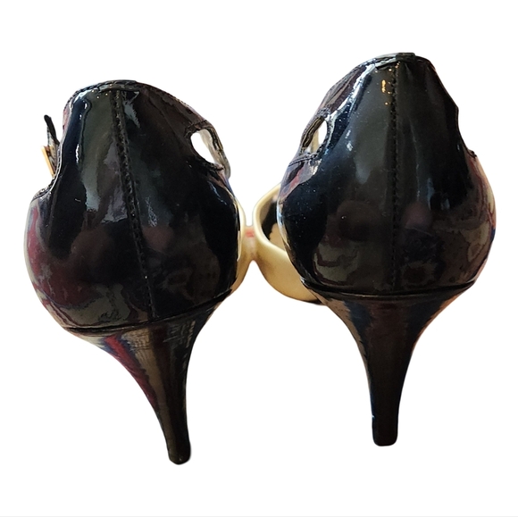 BCBG PARIS Black and Butter Yellow Heels with Ankle Straps - Picture 3 of 6